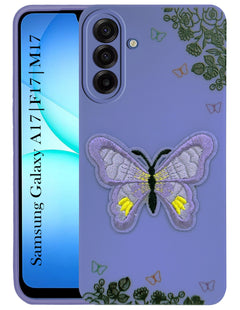For Samsung Galaxy A17 | Samsung F17 | Samsung M17 5G Back Cover Case (Soft Butterfly Embroidery | Women Teen Girls | Camera Protection| Matte Silicone)