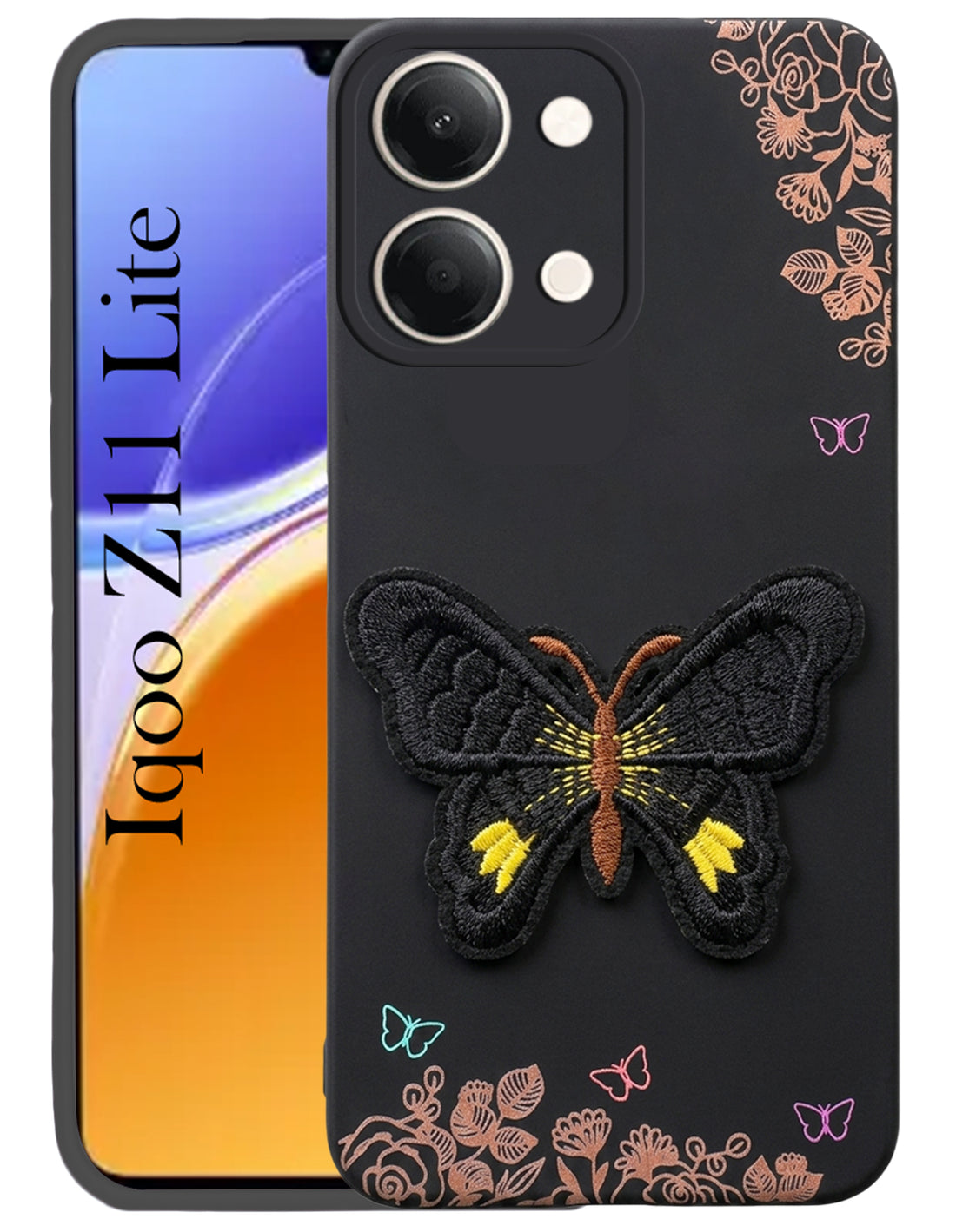 For Vivo iQOO Z11 Lite Back Cover Case (Soft Butterfly Embroidery | Women Teen Girls | Camera Protection| Matte Silicone)
