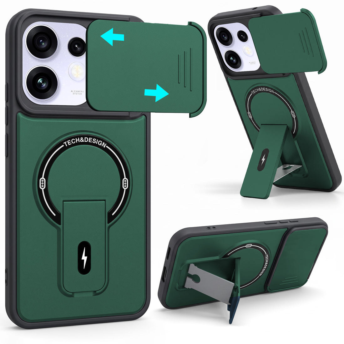 For Oppo Reno 16 Back Case Cover Metallic (Hybrid Armor Kickstand | Sliding Shutter Camera Protection | MagSafe Compatible)