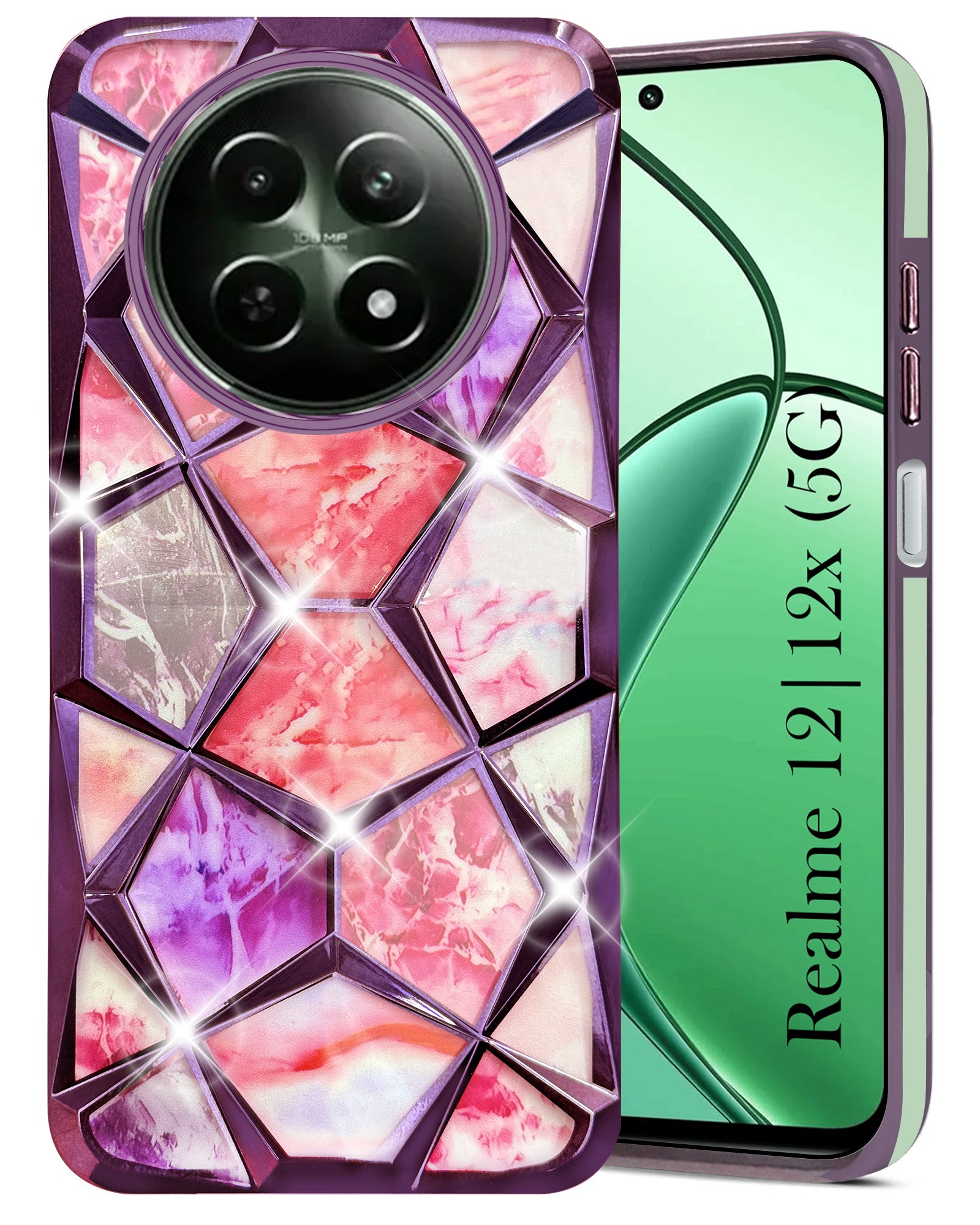 For Realme 12 | Realme 12X Back Cover Case( Dual Design Glitter Sparkle and Detachable Diamond Print Case | Soft and Flexible)