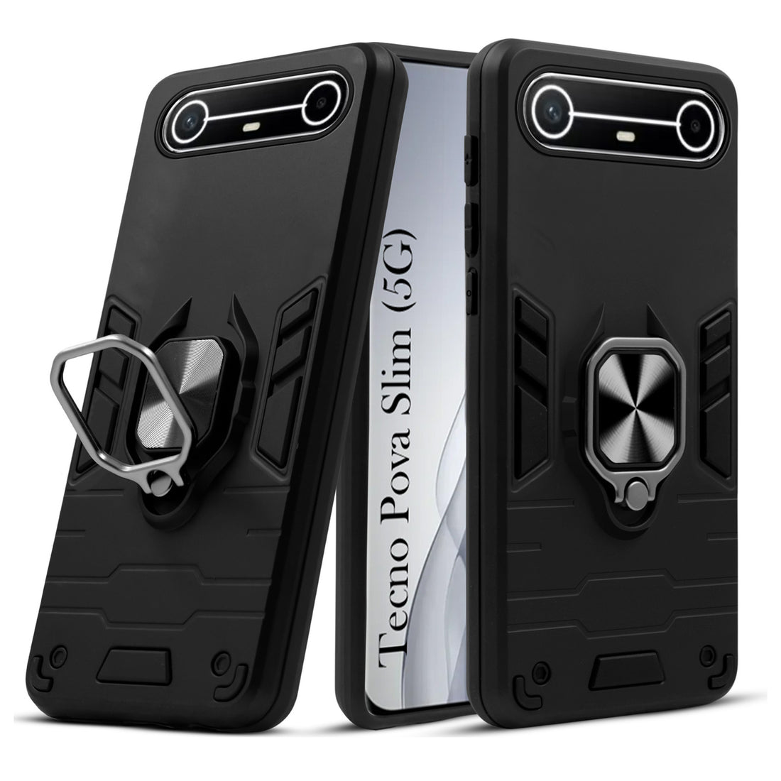 For Tecno Pova Slim Back Cover Case Hybrid Armor (Shockproof Dual Layer Polycarbonate |Ring Holder Kickstand)