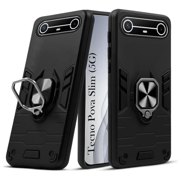 For Tecno Pova Slim Back Cover Case Hybrid Armor (Shockproof Dual Layer Polycarbonate |Ring Holder Kickstand)