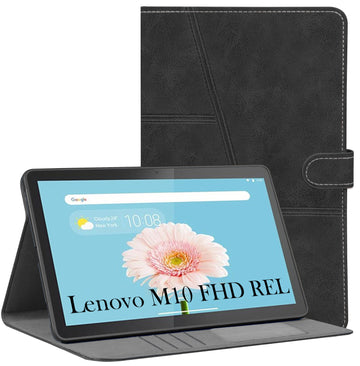 For Flip Cover Folio Case  Lenovo M10 FHD REL (TB-X605FC, TB-X605LC, ZA4Y0079IN, TB-X605M, TB-X605L) 12 Inch  (PU Leather | Multi-Angle Smart Stand | Card Storage Slots | Silicone Back Pouch)