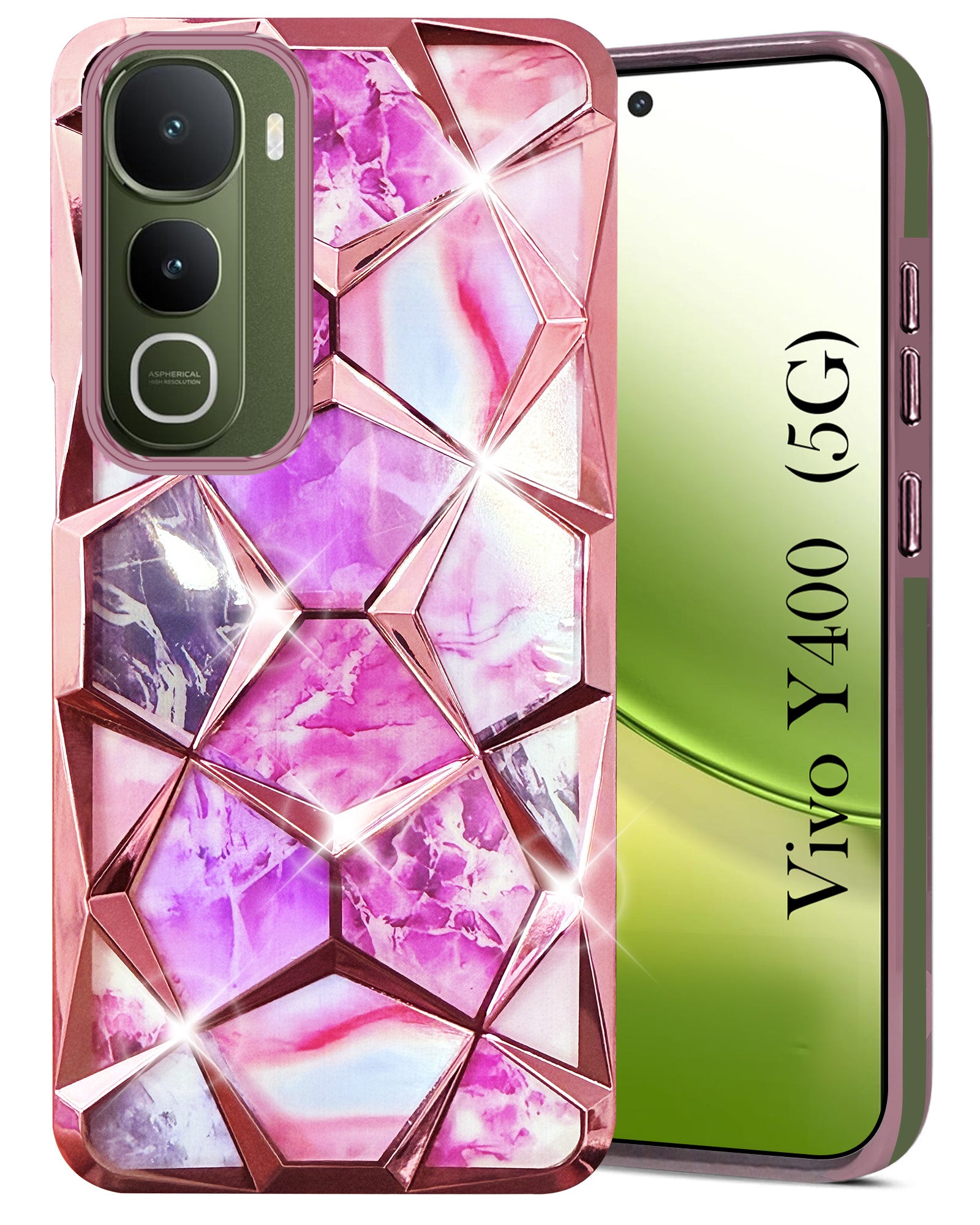 For Vivo Y400 Back Cover Case 3D Silicone Compatible (Dual Design Glitter Sparkle and Detachable Diamond Print Case | Soft and Flexible)