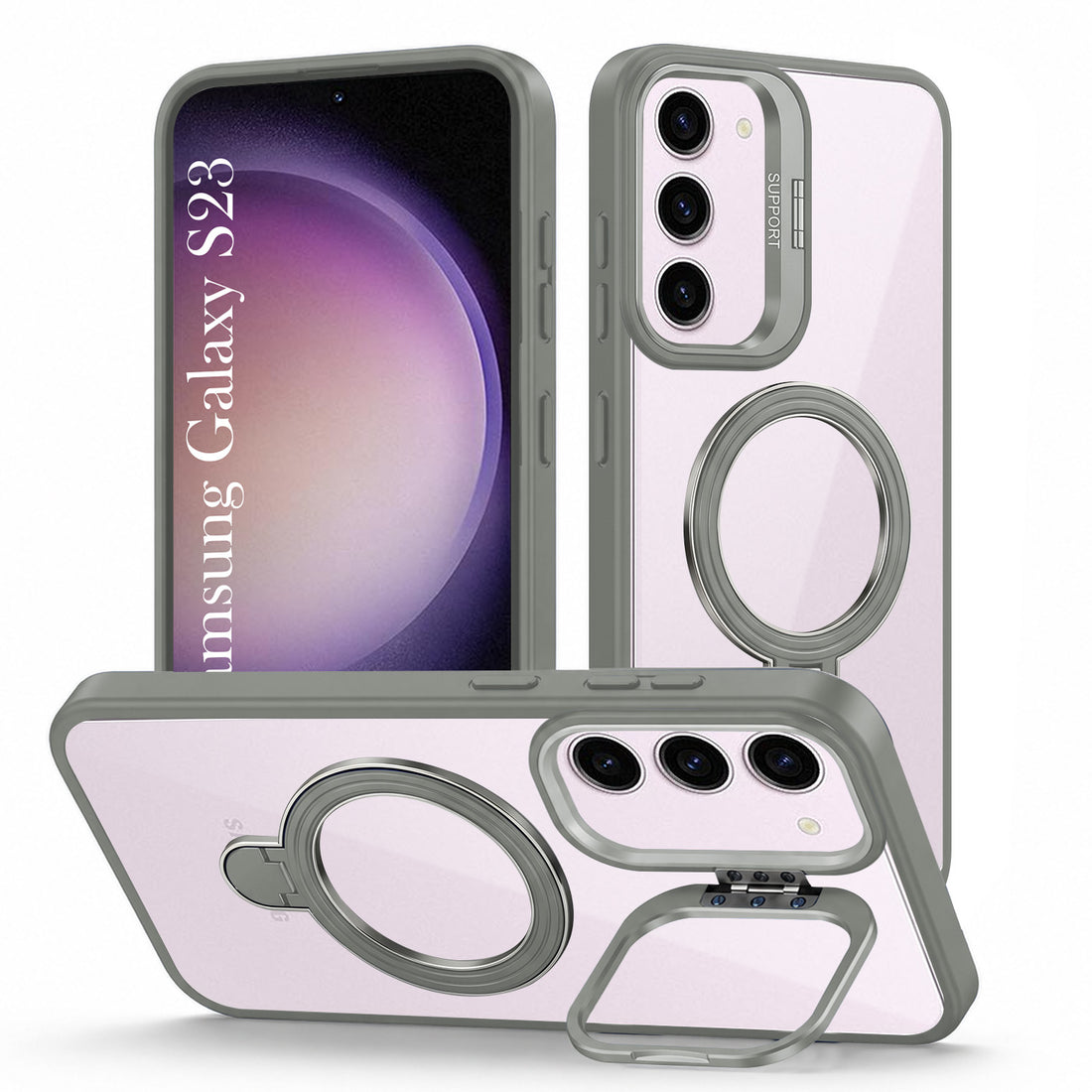 For Samsung Galaxy S23 5G Back Cover Case Crystal (Lifetime Anti Yellow | Magnetic Ring Stand | Camera Lens Protection | MagSafe Compatible)