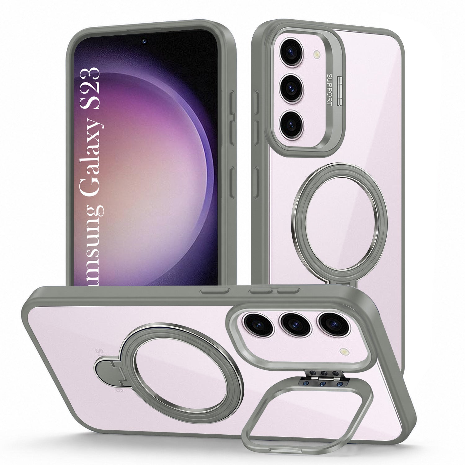 For Samsung Galaxy S23 5G Back Cover Case Crystal (Lifetime Anti Yellow | Magnetic Ring Stand | Camera Lens Protection | MagSafe Compatible)