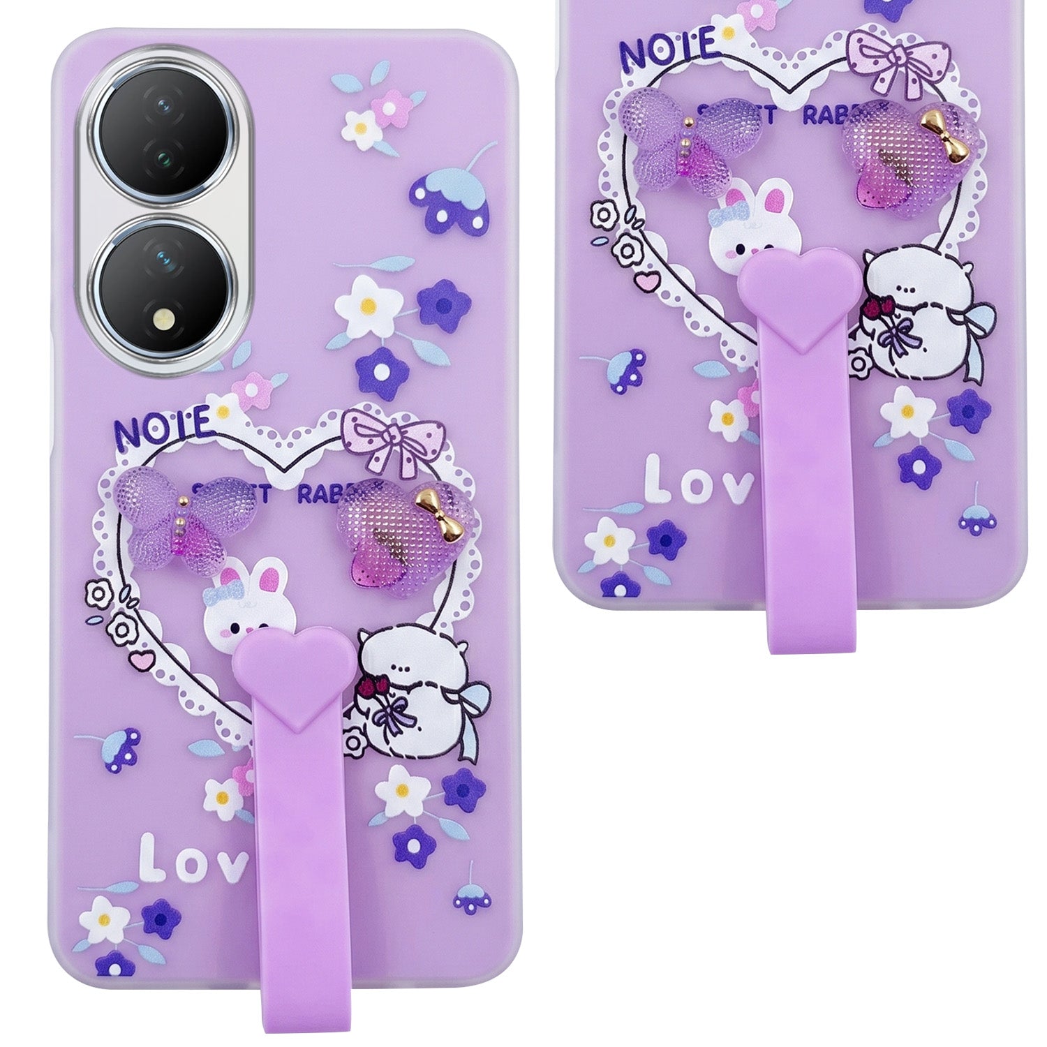 For Vivo Y100 Back Cover Case (3D Cute Heart Strap Holder | Camera Protection | Designer Girls Print)