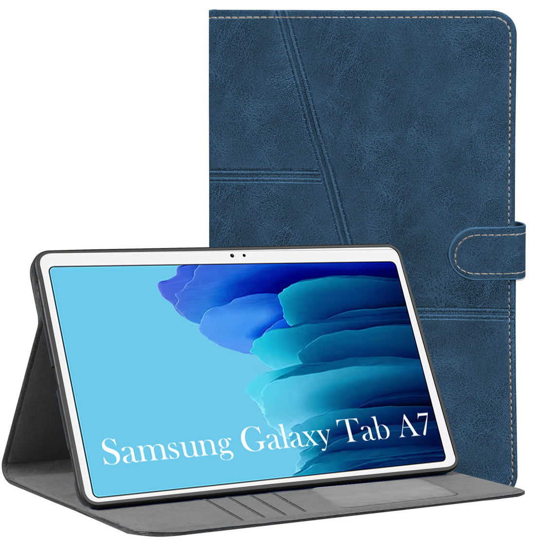 For Flip Cover Folio Case  Samsung Galaxy Tab A7 (2020) (SM-T500, SM-T505, SM-T505N) 10 Inch (PU Leather | Multi-Angle Smart Stand | Card Storage Slots | Silicone Back Pouch)