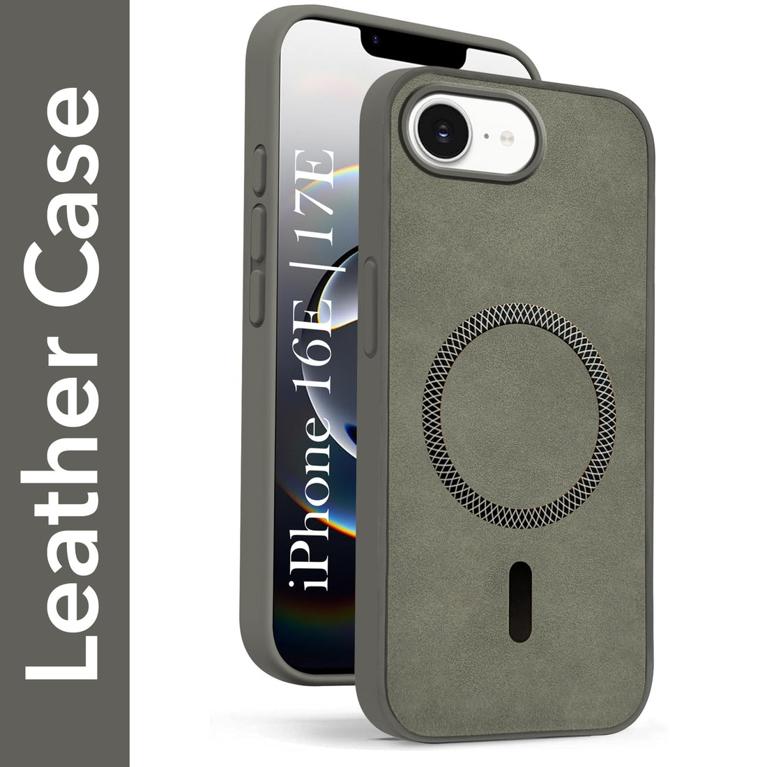 For Apple iPhone 16e | Apple iPhone 17e Back Cover Case Leather Finish (MagSafe Compatible Wireless Charging | Soft Touch | Camera Bump Protection)