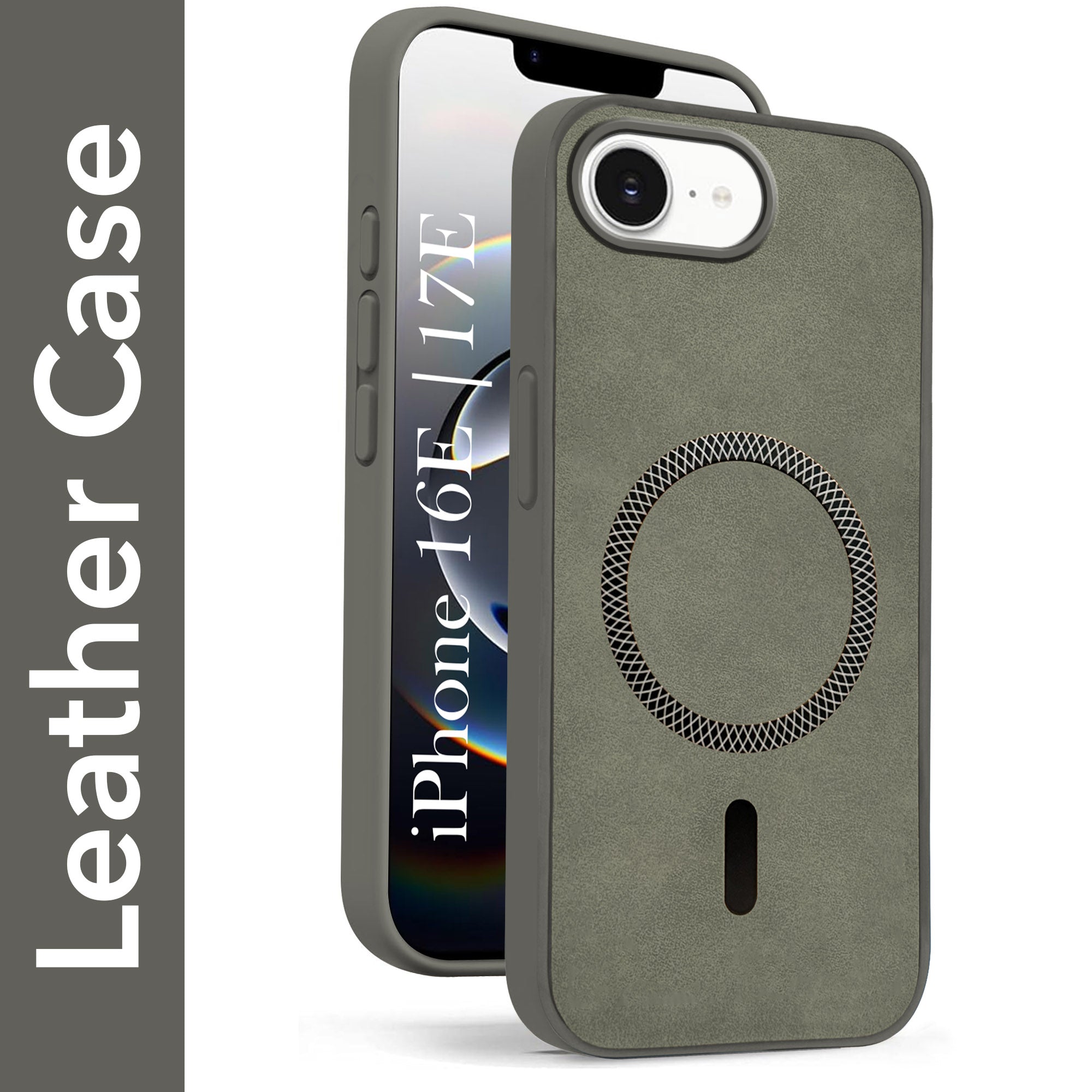 For Apple iPhone 16e | Apple iPhone 17e Back Cover Case Leather Finish (MagSafe Compatible Wireless Charging | Soft Touch | Camera Bump Protection)
