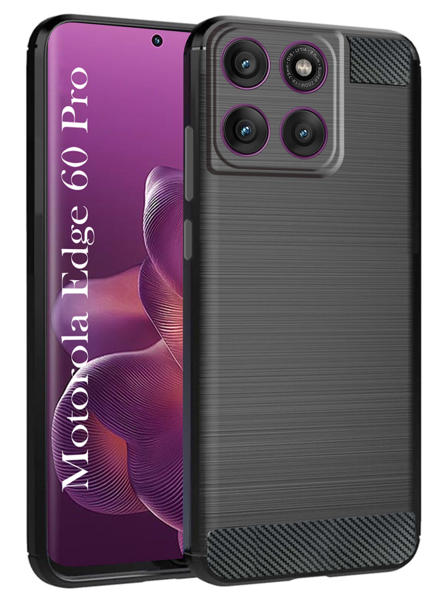 For Motorola Moto Edge 60 Pro Back Cover Case (Hybrid Armor Case | Carbon Fiber Shockproof | Soft and Flexible | Black )