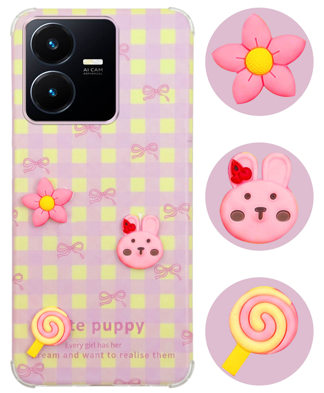 For Vivo Y22 | Vivo Y22s Back Cover Case (3D Cute Cartoons | Hard Back Side Soft | Matte Premium Finish | HD Printing)