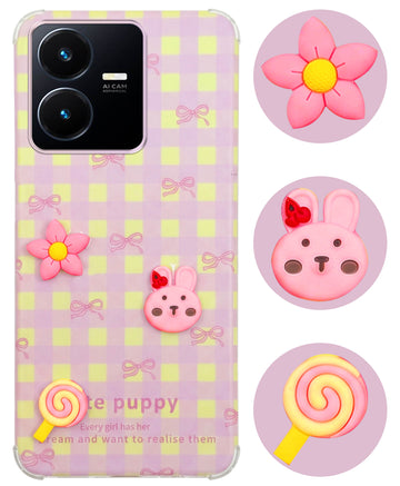 For Vivo Y22 | Vivo Y22s Back Cover Case (3D Cute Cartoons | Hard Back Side Soft | Matte Premium Finish | HD Printing)