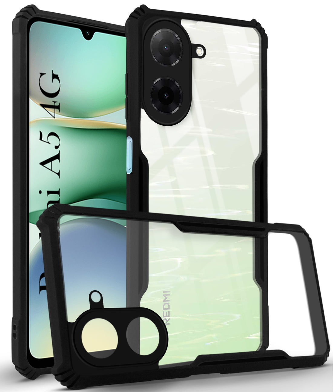 For Redmi A5 4G Back Cover Case (Shockproof with Polycarbonate Clear Panel | Professional Black)