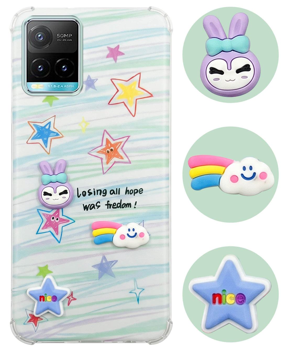 For Vivo Y33s Back Cover Case (3D Cute Cartoons | Hard Back Side Soft | Matte Premium Finish | HD Printing)