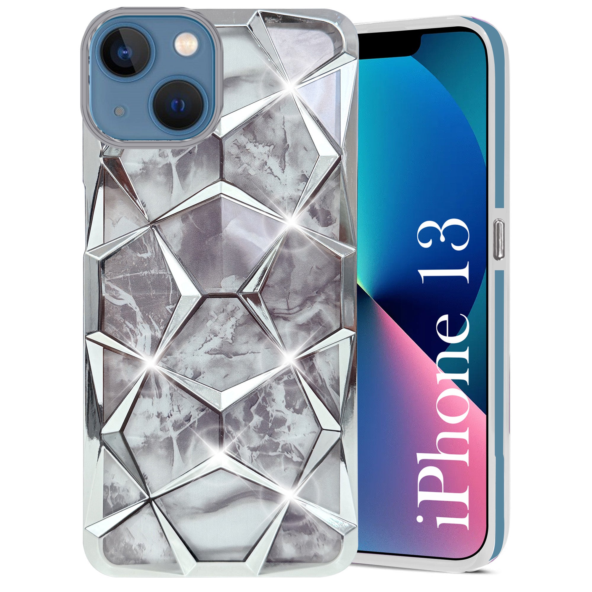 For Apple iPhone 13 Back Cover Case ( Dual Design Glitter Sparkle and Detachable Diamond Print Case | Soft and Flexible)