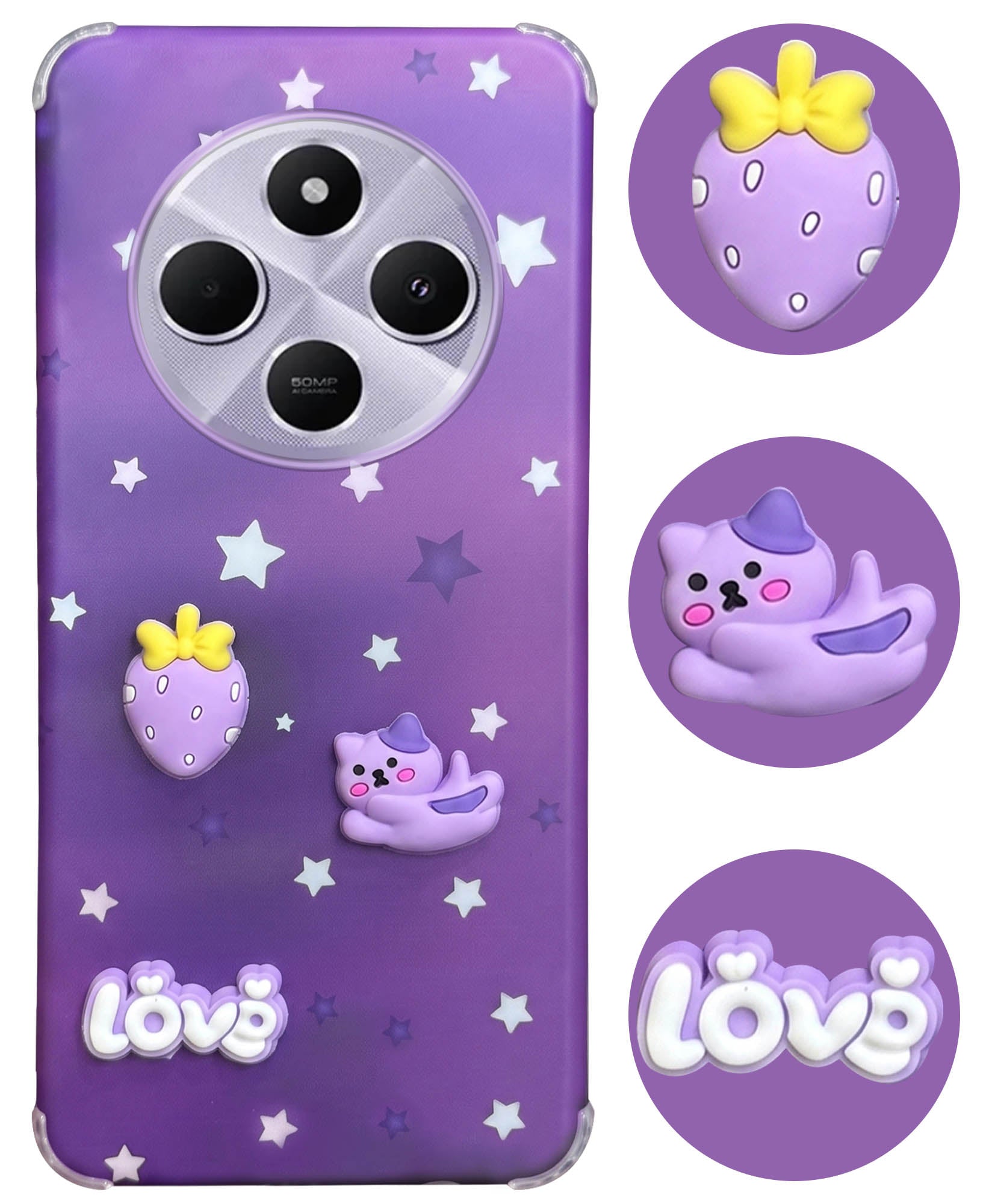 For Redmi A4 5G | Xiaomi Redmi 14C Back Cover Case (3D Cute Cartoons | Hard Back Side Soft | Matte Premium Finish | HD Printing)