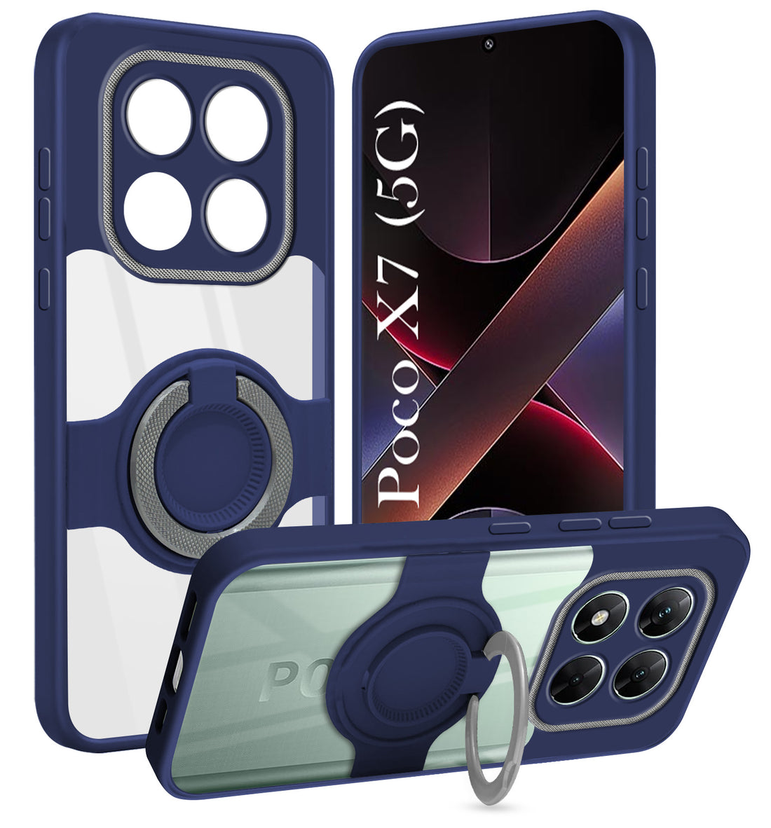 For Xiaomi Poco X7 Back Cover Case with stand (Built-in Ring Holder Kickstand | Lifetime Anti Yellow | Camera Protection)