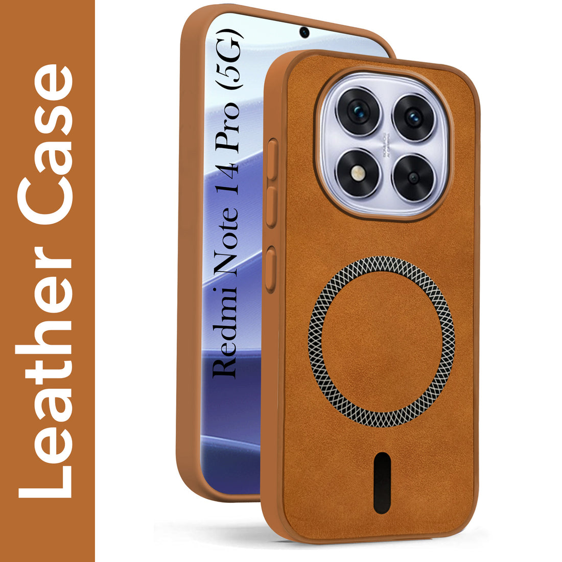 For Redmi Note 14 Pro Back Cover Case Leather Finish (MagSafe Compatible Wireless Charging | Soft Touch | Camera Bump Protection)