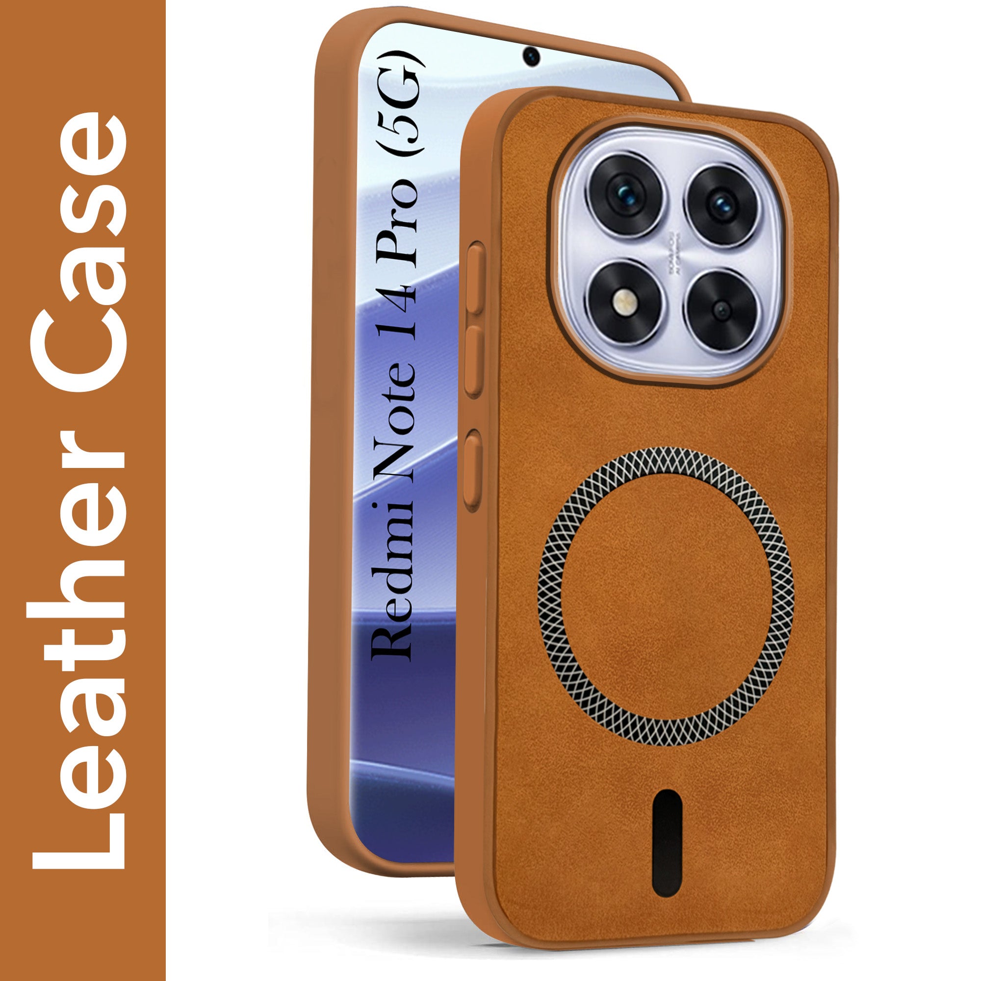 For Redmi Note 14 Pro Back Cover Case Leather Finish (MagSafe Compatible Wireless Charging | Soft Touch | Camera Bump Protection)