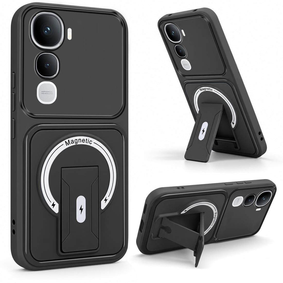 For Vivo Y400 Back Case Cover Metallic (Hybrid Armor Kickstand | MagSafe Compatible | Camera Protection Shockproof)
