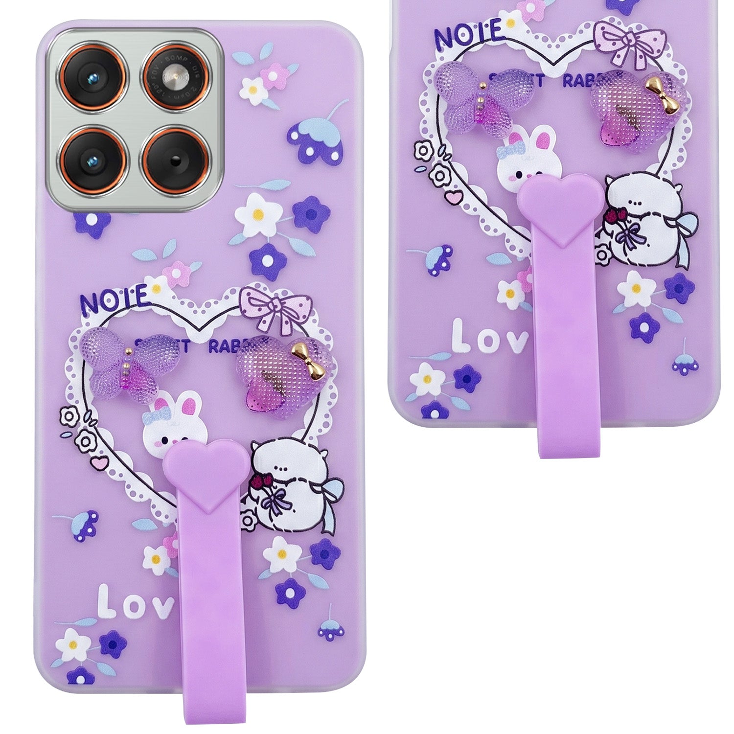 For Motorola Moto Edge 70 Back Cover Case (3D Cute Heart Strap Holder | Camera Protection | Designer Girls Print)