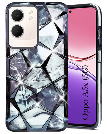 For Oppo A5X 3D Silicone Back Cover Case Compatible (Dual Design Glitter Sparkle and Detachable Diamond Print Case | Soft and Flexible)