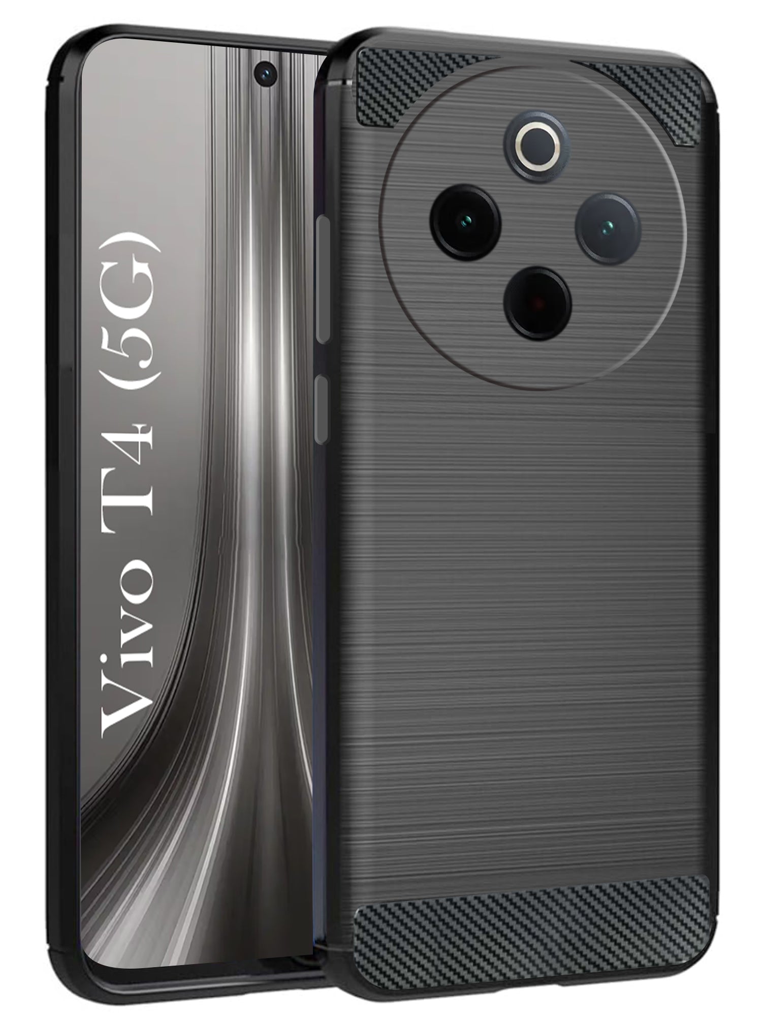 For Vivo T4 Back Cover Case (Hybrid Armor Case | Carbon Fiber Shockproof | Soft and Flexible | Black )