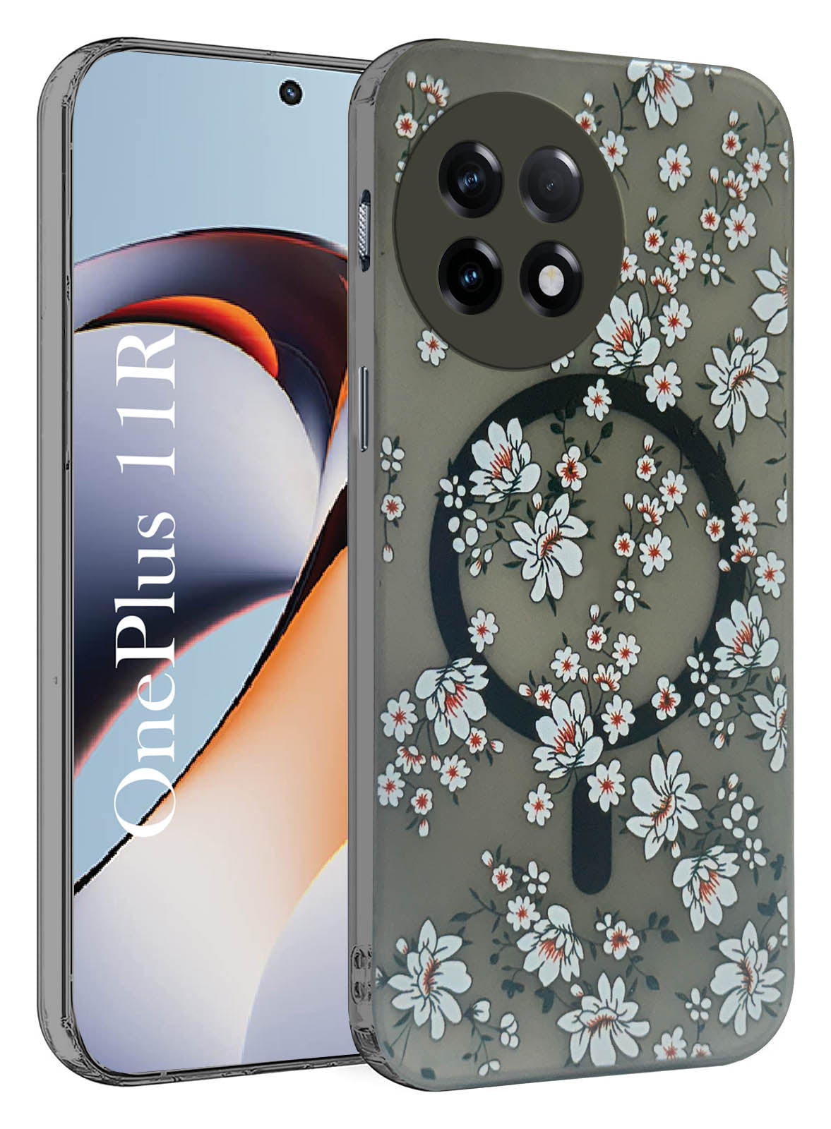 For OnePlus 11R Back Cover Case (Cute Floral Design | Flower Print for Girls | MagSafe Compatible Wireless Charging)