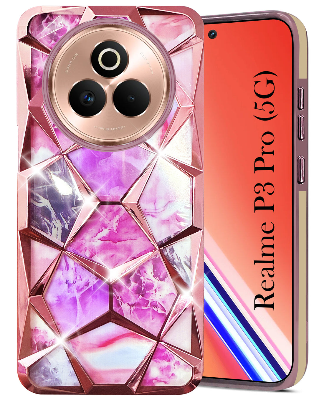 For Realme P3 Pro Back Cover Case (Dual Design Glitter Sparkle and Detachable Diamond Print Case | Soft and Flexible)