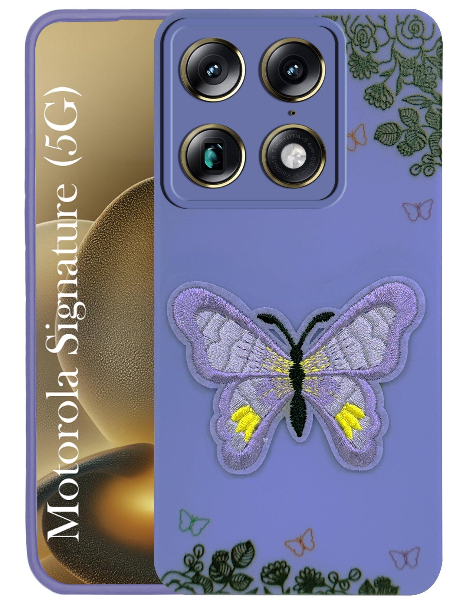 For Motorola Moto Signature 5G Back Cover Case (Soft Butterfly Embroidery | Women Teen Girls | Camera Protection| Matte Silicone)