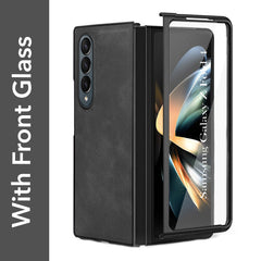 For Samsung Galaxy Z Fold 4 5G Back Cover Front Glass Leather (Full Body Case | Built-in Screen Protector | Inside Fiber Cloth | Minimalist Professional)