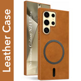 For Samsung Galaxy S24 Ultra Back Cover Case (Sleek Leather Finish | MagSafe Compatible Wireless Charging | Camera Bump Protection)