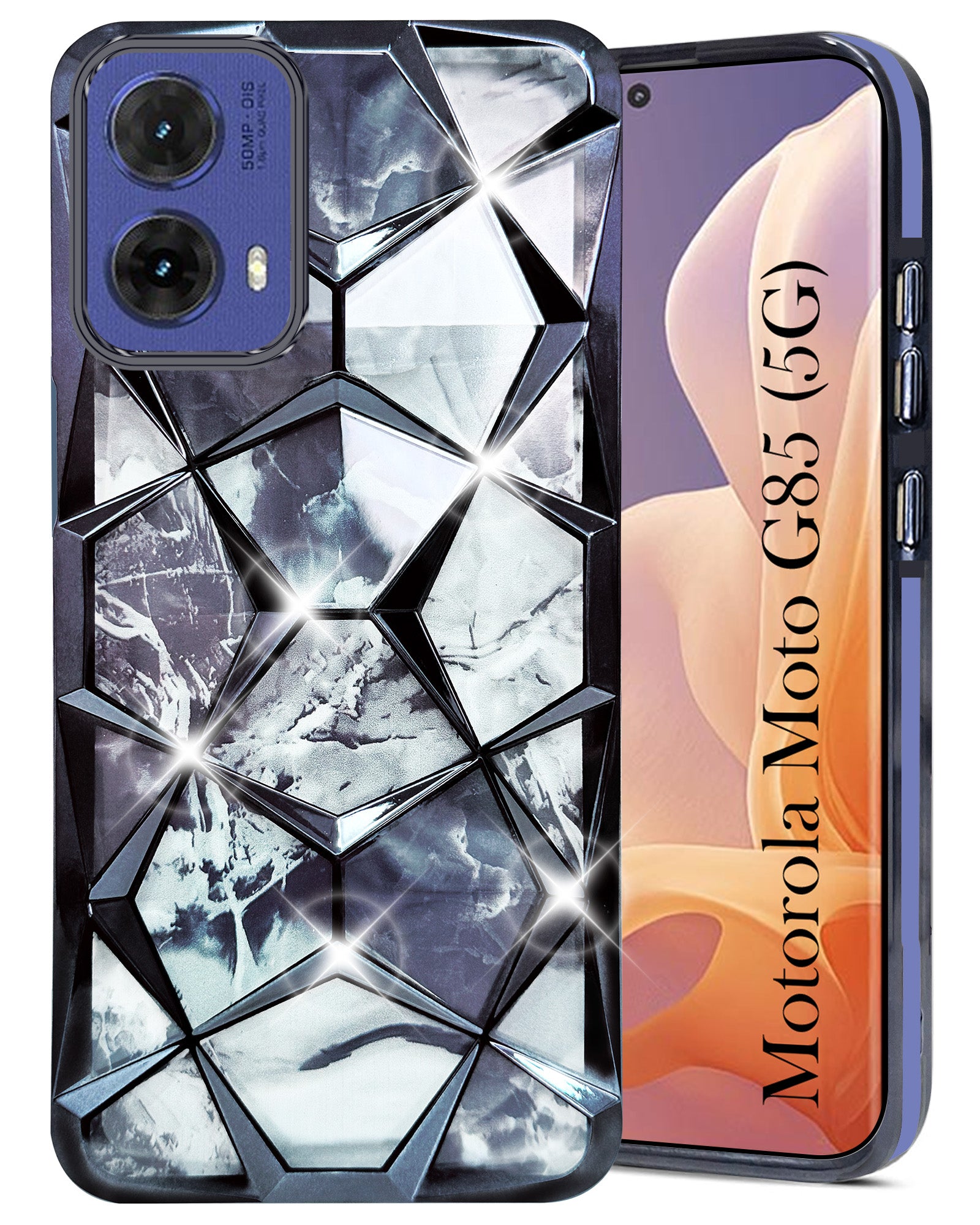 For Motorola Moto G85 5G Back Cover Case Compatible With ( Dual Design Glitter Sparkle and Detachable Diamond Print Case | Soft and Flexible)