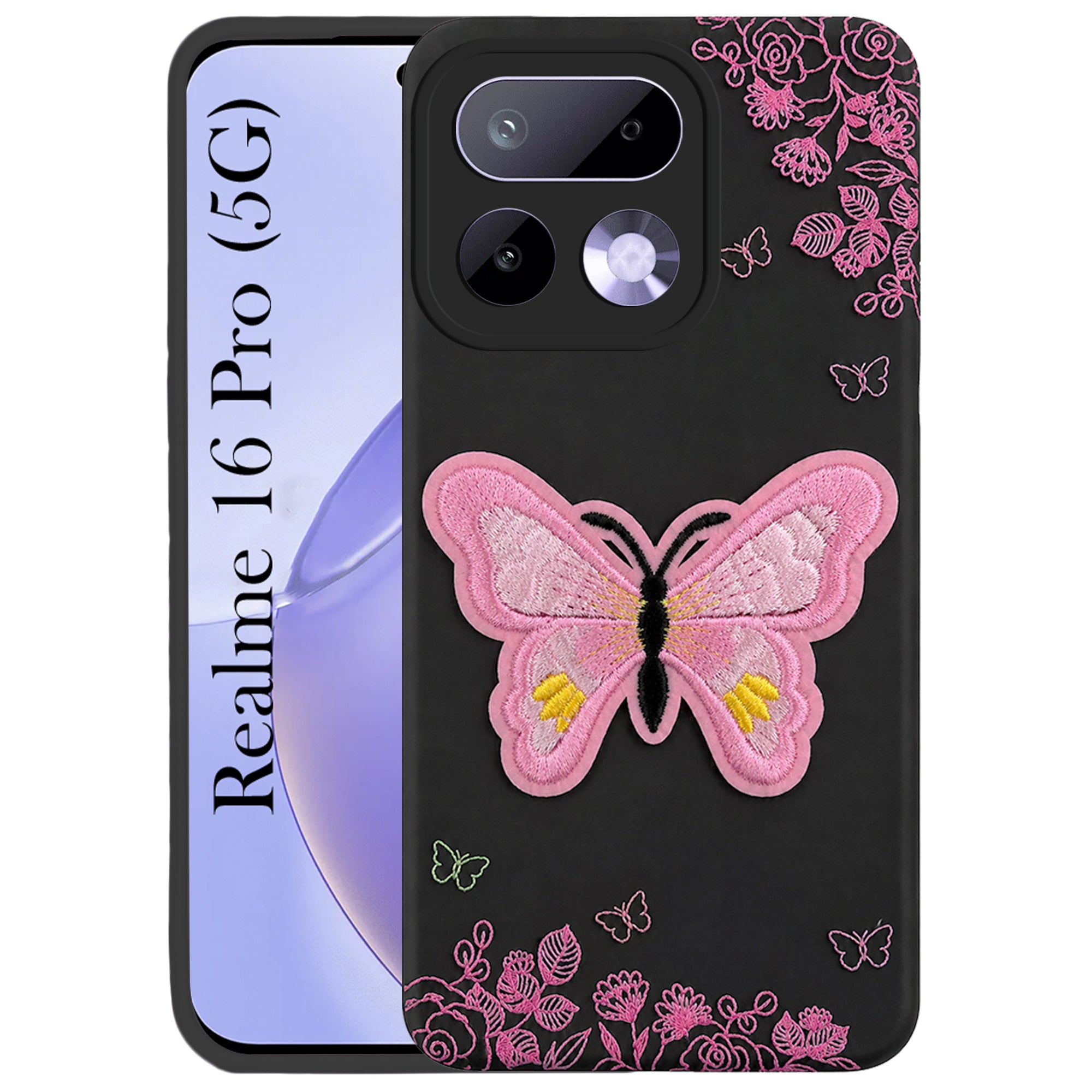 For Realme 16 Pro Back Cover Case (Soft Butterfly Embroidery | Women Teen Girls | Camera Protection| Matte Silicone)