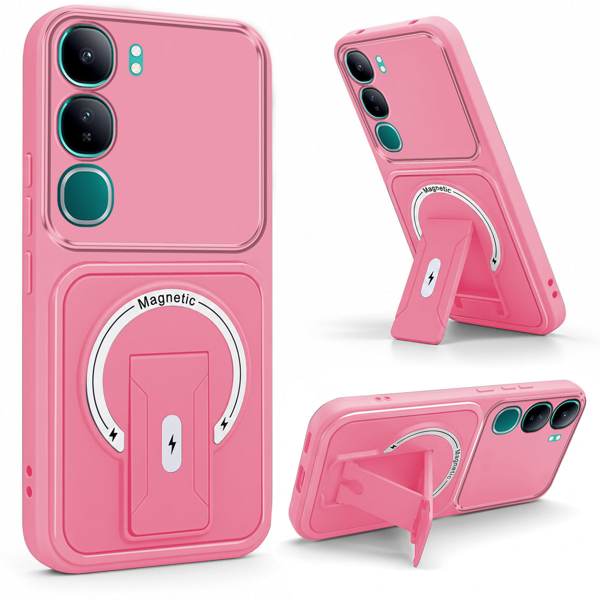 For Vivo Y300 Back Case Cover Metallic (Hybrid Armor Kickstand | MagSafe Compatible | Camera Protection Shockproof)