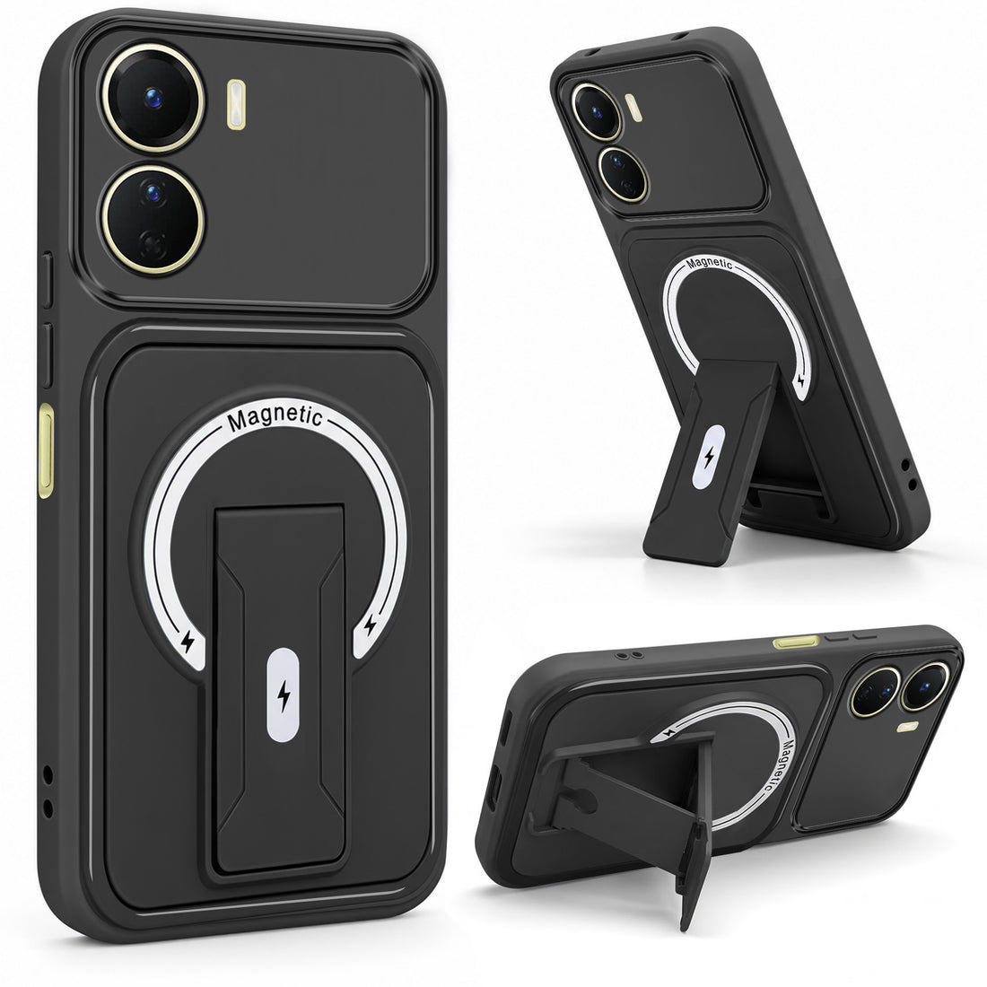 For Vivo Y16 Back Case Cover Metallic (Hybrid Armor Kickstand | MagSafe Compatible | Camera Protection Shockproof)