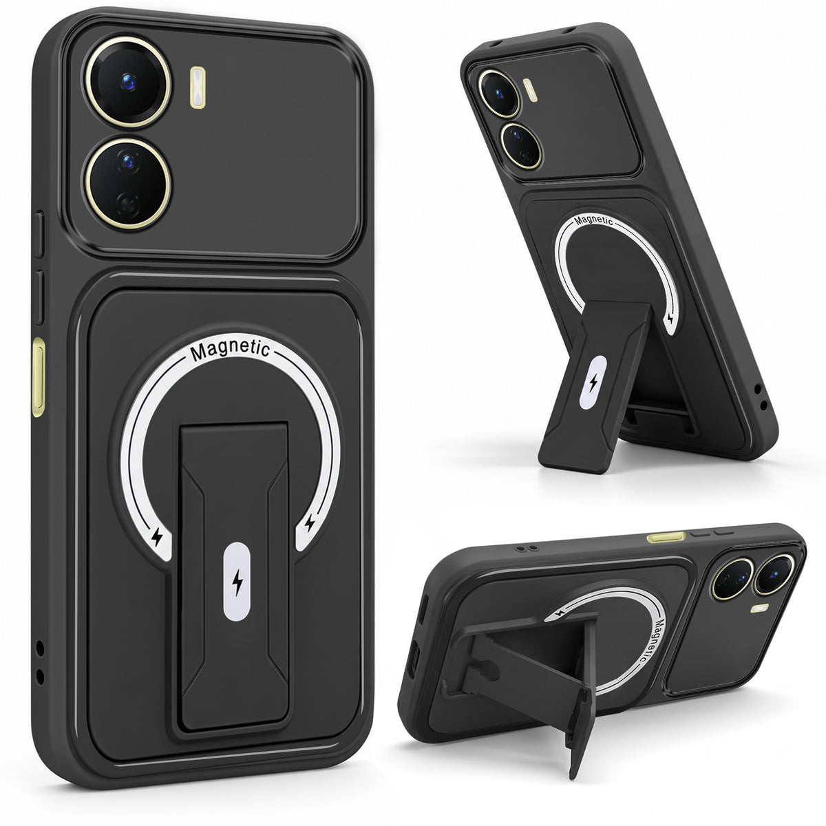For Vivo Y16 Back Case Cover Metallic (Hybrid Armor Kickstand | MagSafe Compatible | Camera Protection Shockproof)