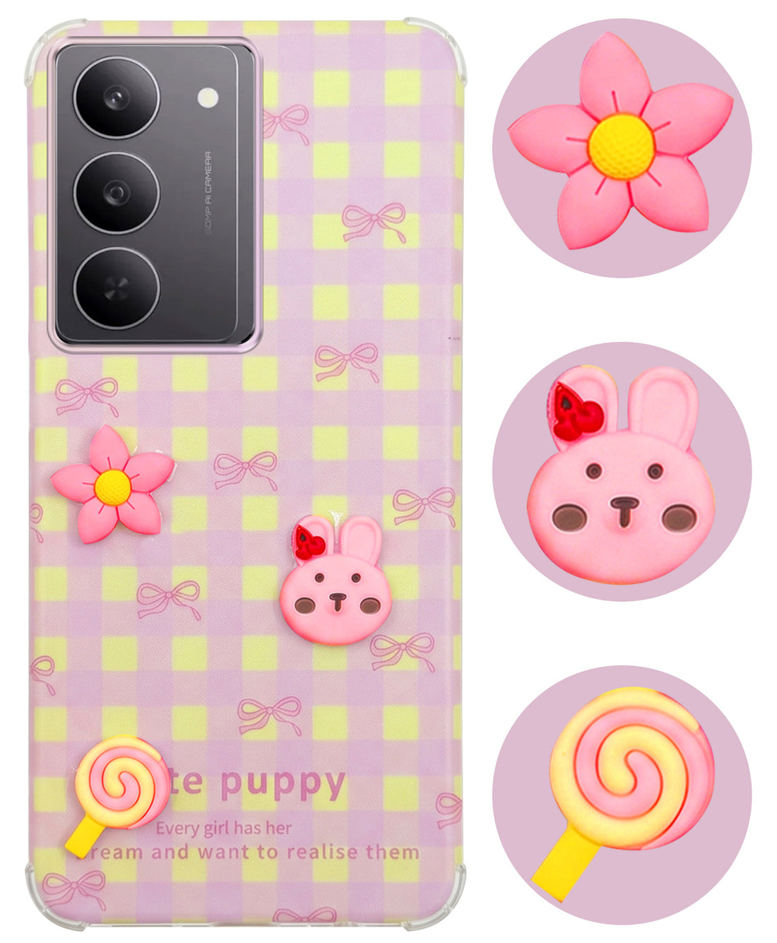 For Realme 14X Back Cover Case (3D Cute Cartoons | Hard Back Side Soft | Matte Premium Finish | HD Printing)