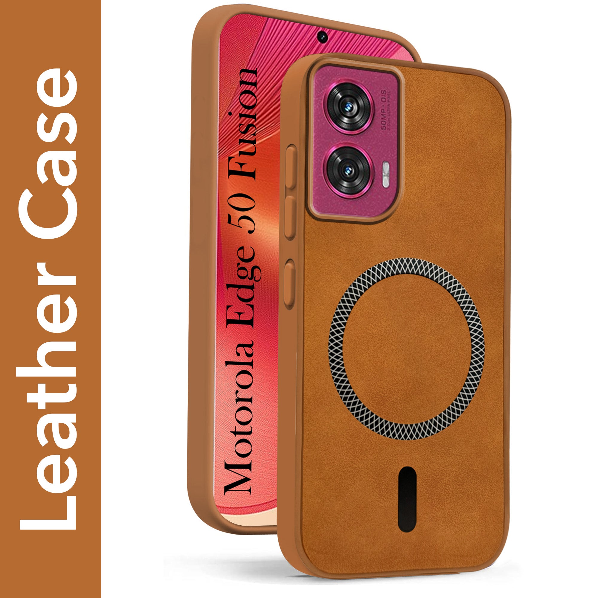For Motorola Moto Edge 50 Fusion Back Cover Case Leather Finish (MagSafe Compatible Wireless Charging | Soft Touch | Camera Bump Protection)