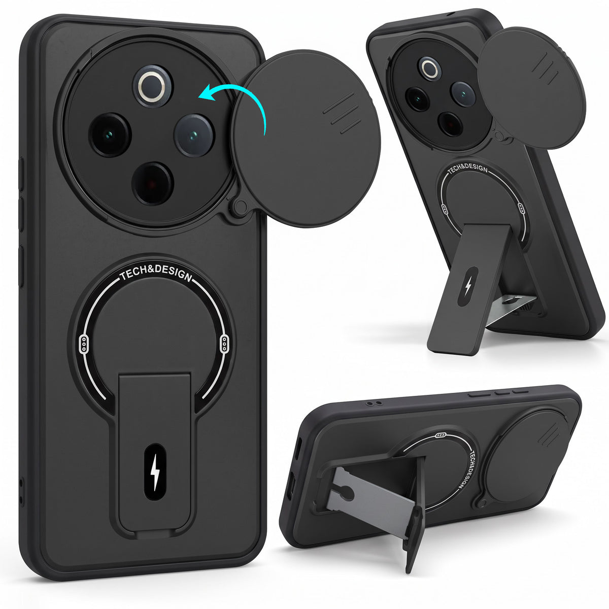 For Vivo iQOO Z10 Back Case Cover Metallic (Hybrid Armor Kickstand | Sliding Shutter Camera Protection | MagSafe Compatible)