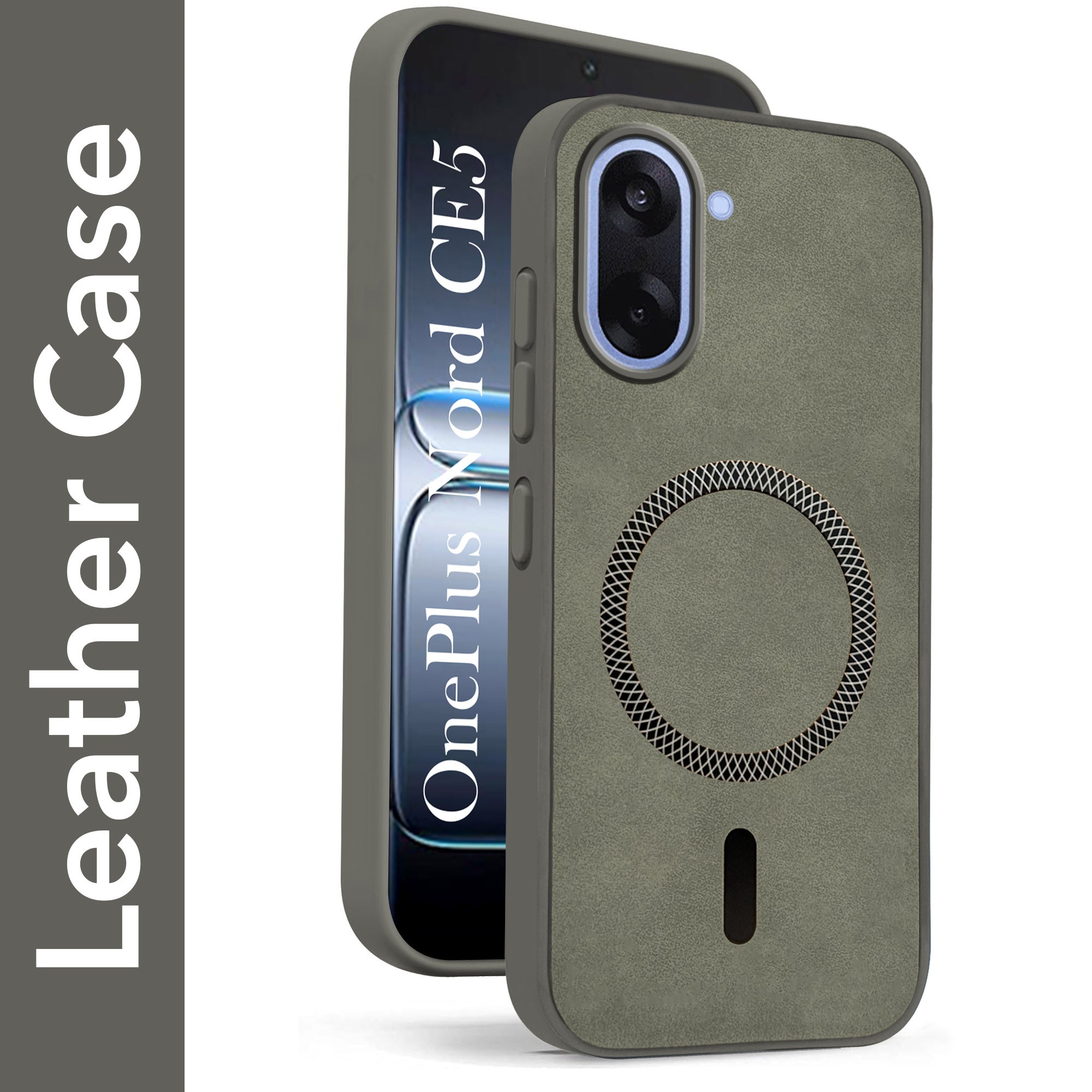 For Oneplus Nord CE 5 Back Cover Case Leather Finish (MagSafe Compatible Wireless Charging | Soft Touch | Camera Bump Protection)