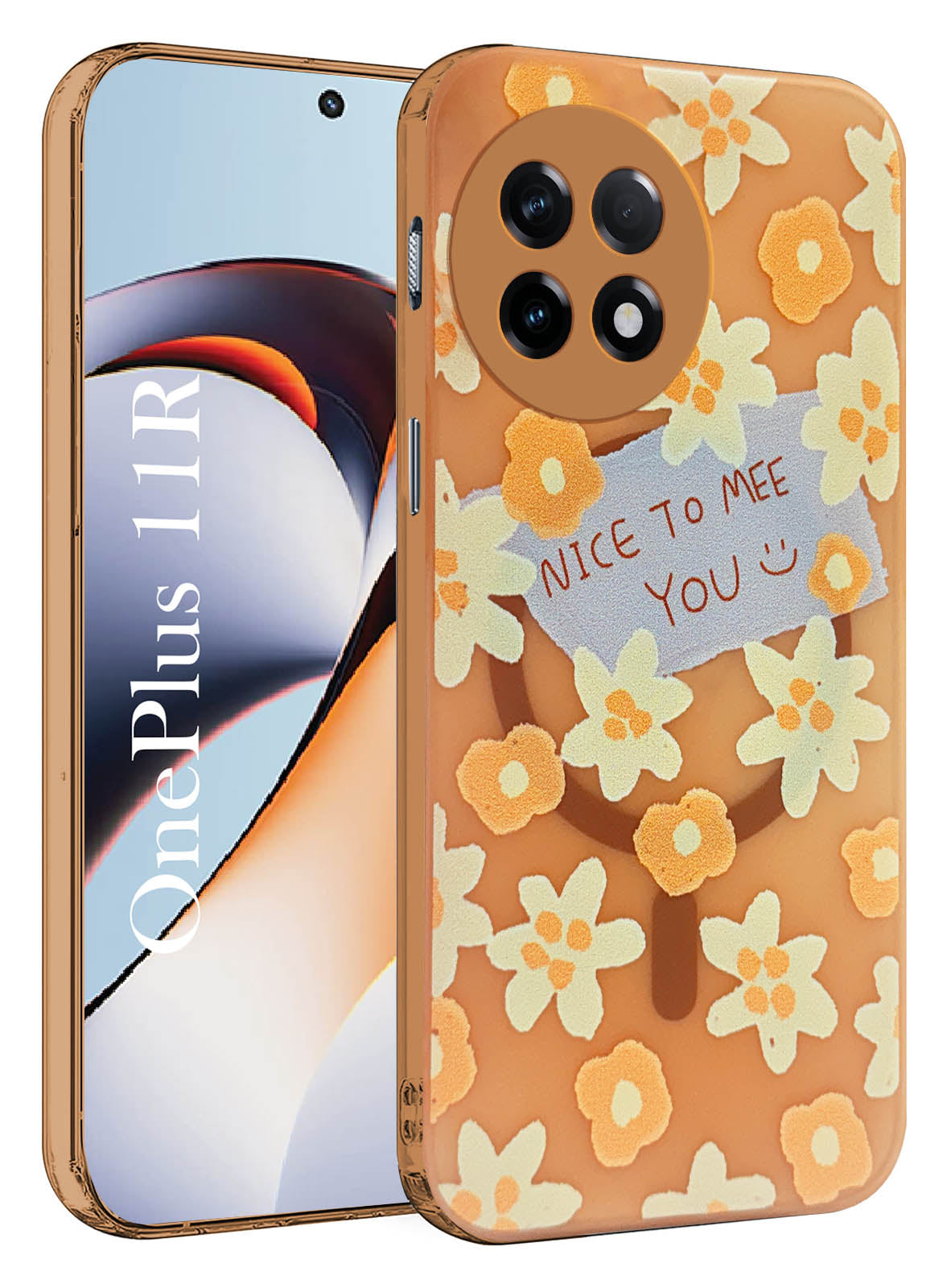 For OnePlus 11R Back Cover Case (Cute Floral Design | Flower Print for Girls | MagSafe Compatible Wireless Charging)
