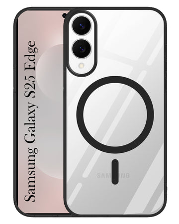 For Samsung Galaxy S25 Edge Back Cover Case (Black MagSafe Compatible Wireless Charging | Hybrid Camera Bump Protection | Shockproof Polycarbonate Material)