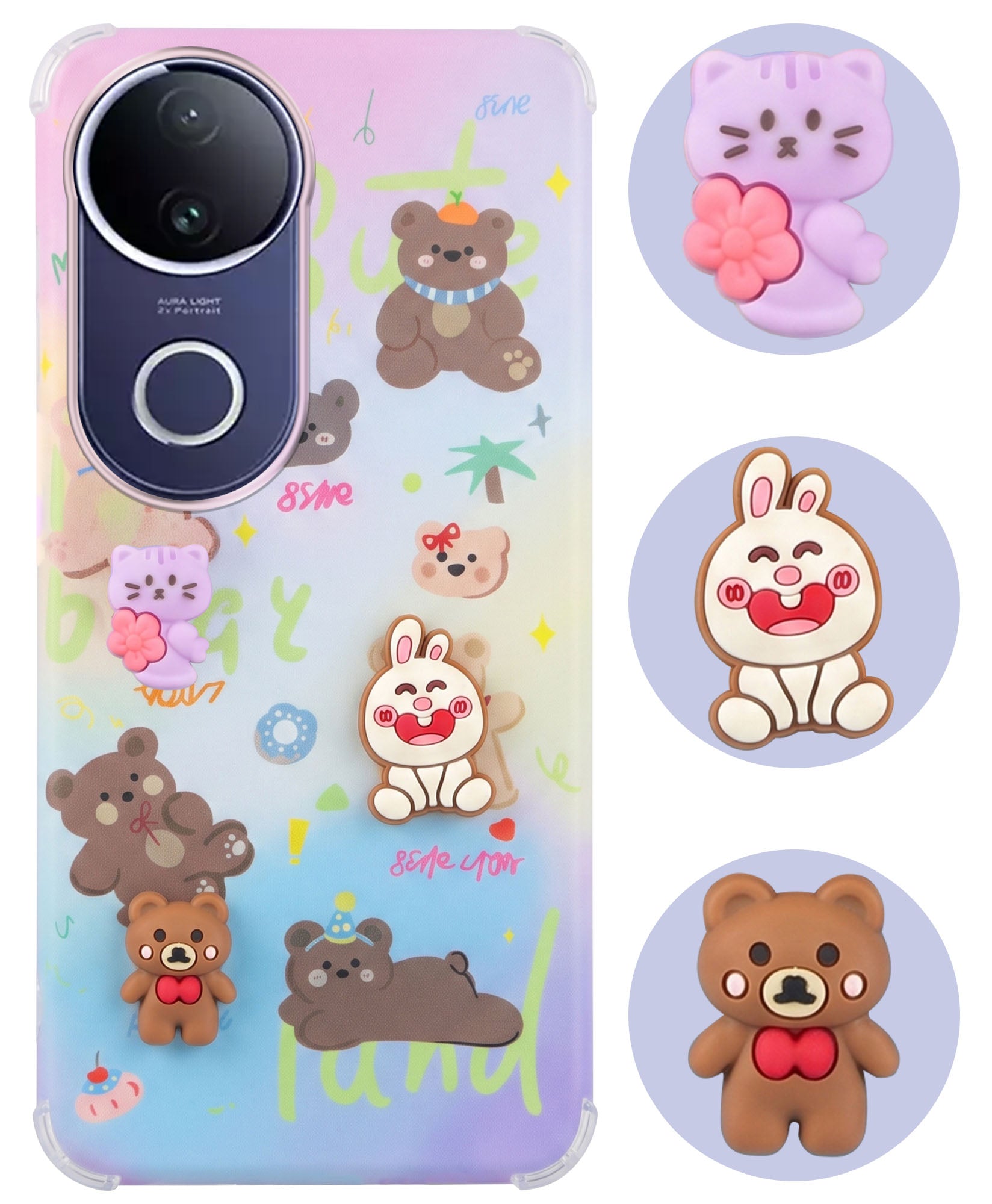 For Vivo T4R Back Cover Case (3D Cute Cartoons | Hard Back Side Soft | Matte Premium Finish | HD Printing)