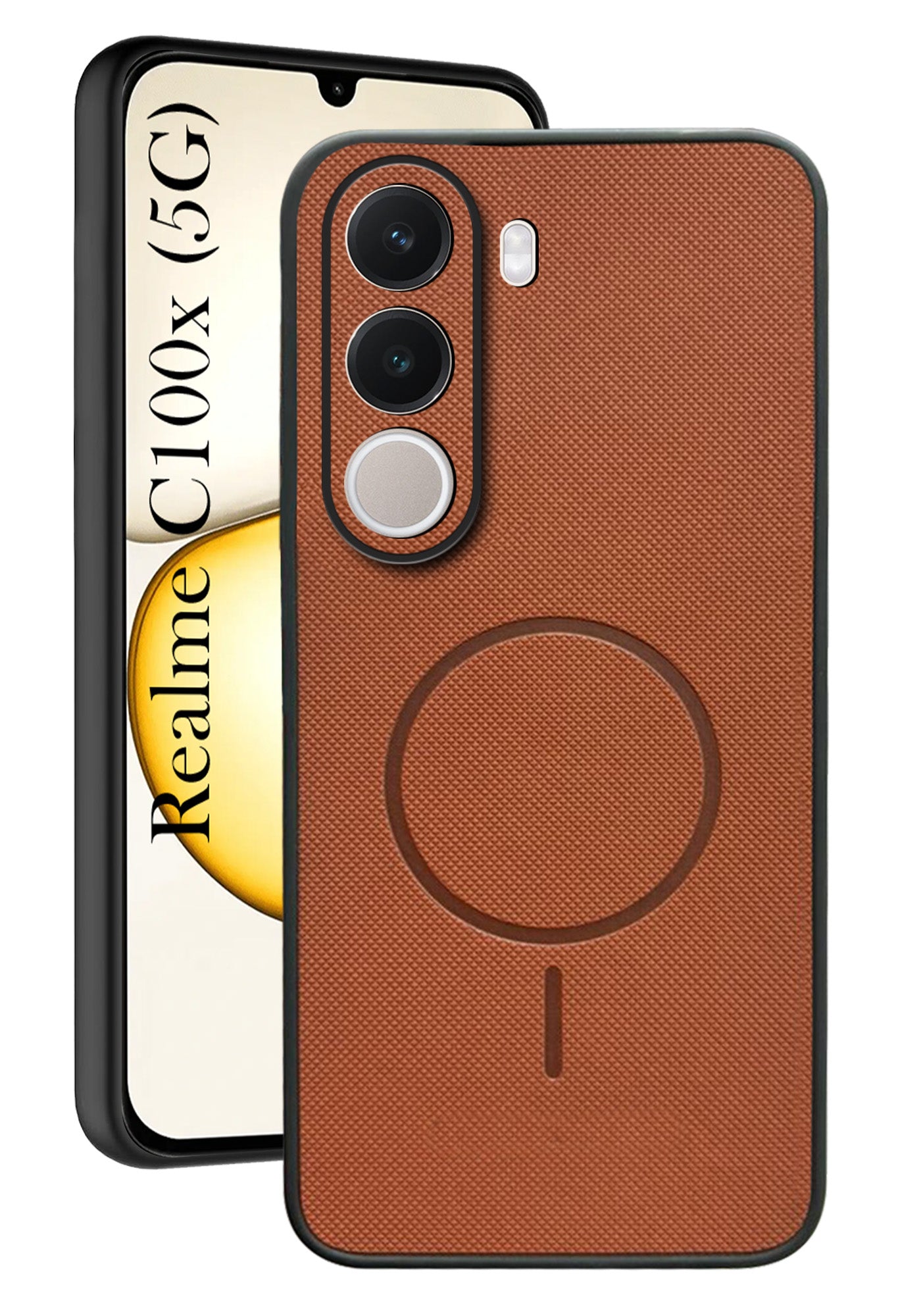 For Realme C100X Back Cover Case PU Leather (Texture Grip Design | Professional Minimalist | Camera Protection | Soft and Flexible)
