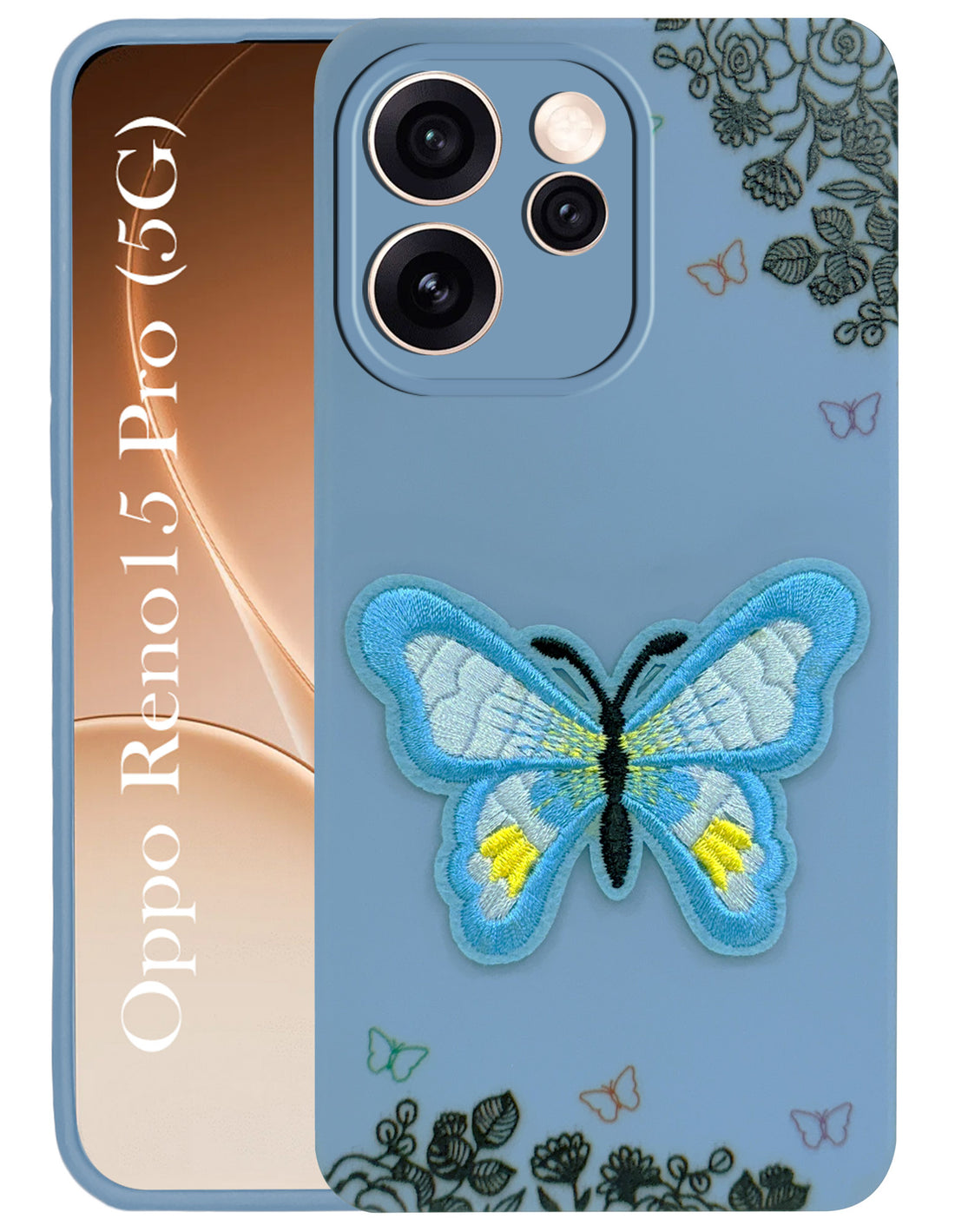 For Oppo Reno15 Pro 5G | Oppo Reno 15 Pro 5G Back Cover Case (Soft Butterfly Embroidery | Women Teen Girls | Camera Protection| Matte Silicone)
