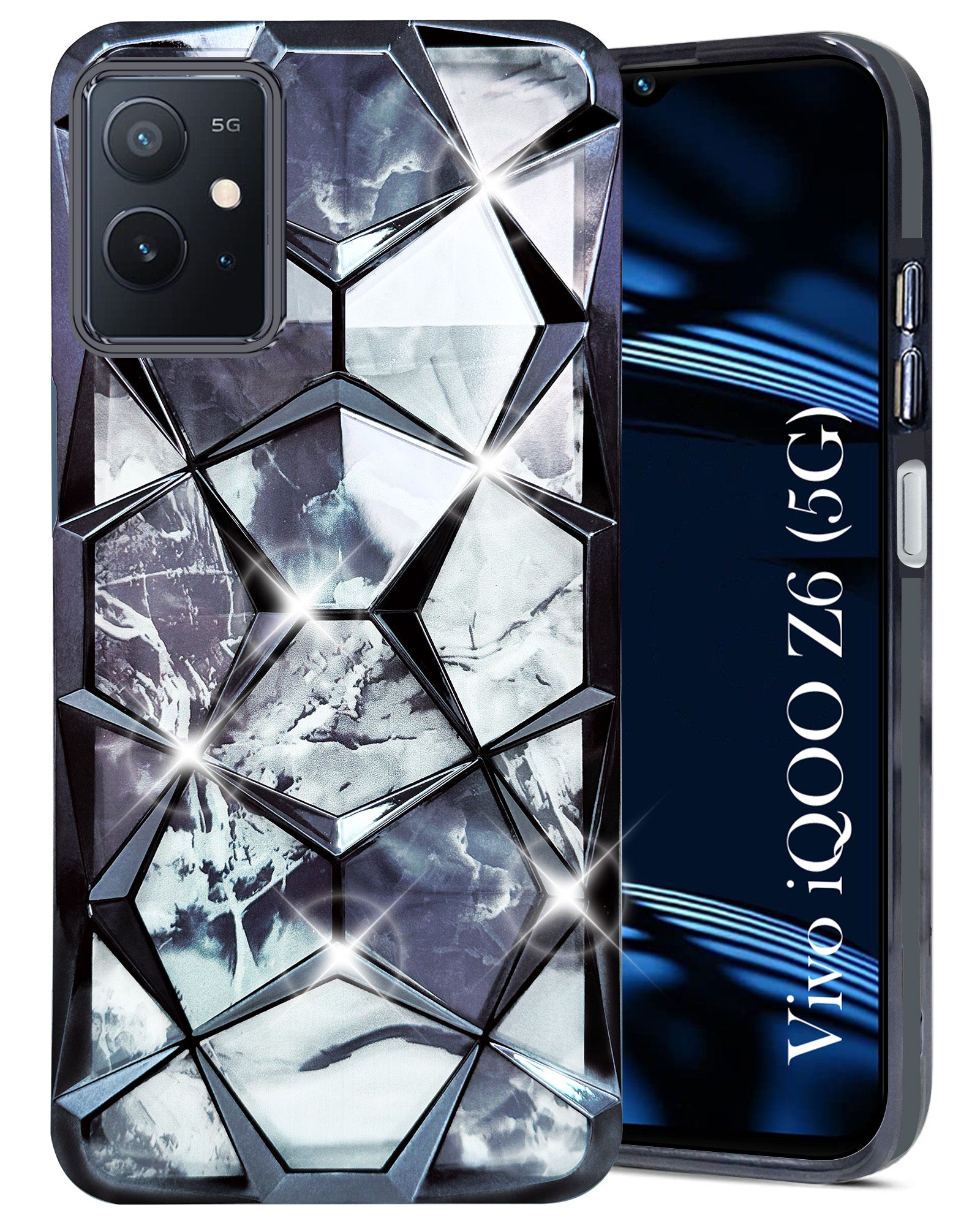 For Vivo iQOO Z6 5G Back Cover Case (Dual Design Glitter Sparkle and Detachable Diamond Print Case | Soft and Flexible)
