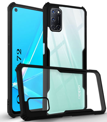 For Oppo A72 Back Cover Case ( Shockproof with Polycarbonate Clear Panel | Professional Black)