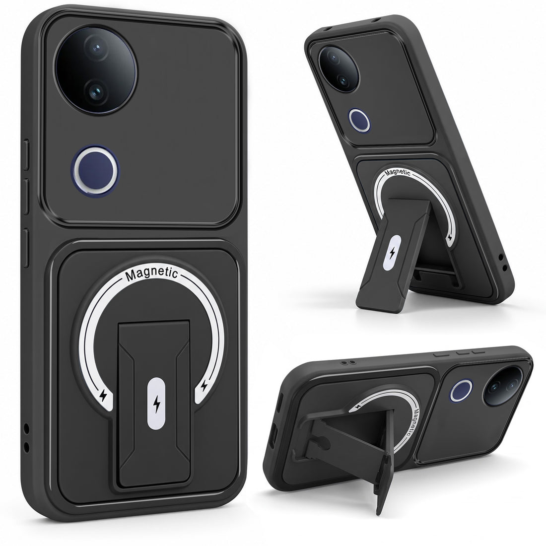 For Vivo T4R Back Case Cover Metallic (Hybrid Armor Kickstand | MagSafe Compatible | Camera Protection Shockproof)